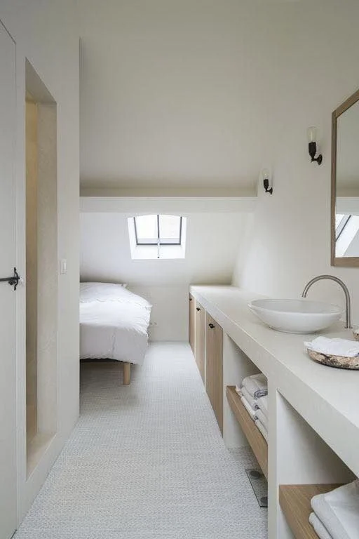 Modernes Schlafzimmer mit historischem Dachfenster