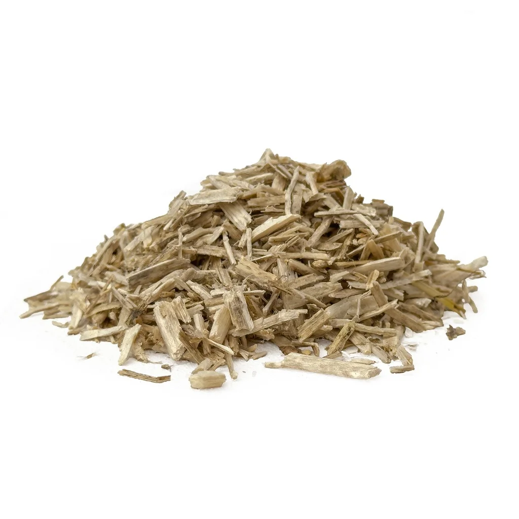 Saint-Astier Hanfschäben, egalisiert und genormt – ökologischer Baustoff von Lehm-Revival