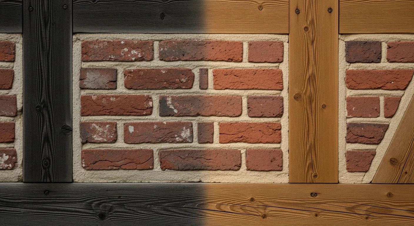 Fachwerk-Holzreinigung im Detail, schonende Strahlbehandlung mit Walnussgranulat