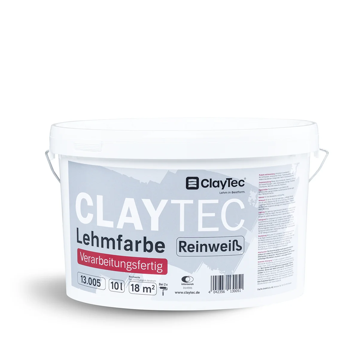 CLAYTEC Lehmfarbe Reinweiss 10l – ökologischer Baustoff von Lehm-Revival