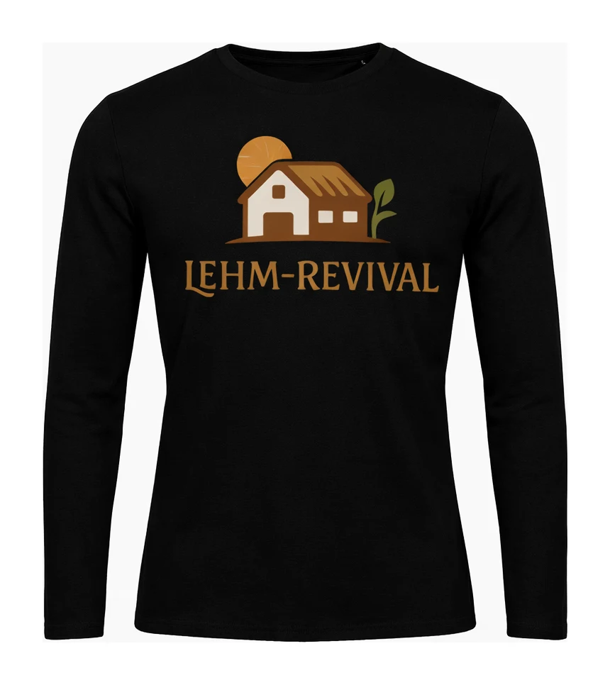 Langarm Shirt Lehm-Revival Biobaumwolle Herren Schwarz – Vorderseite mit Lehm-Revival Logo