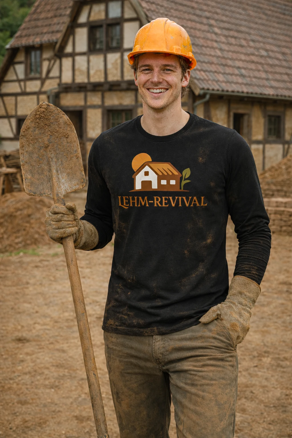 Langarm Shirt Lehm-Revival Biobaumwolle Herren – ökologischer Baustoff von Lehm-Revival