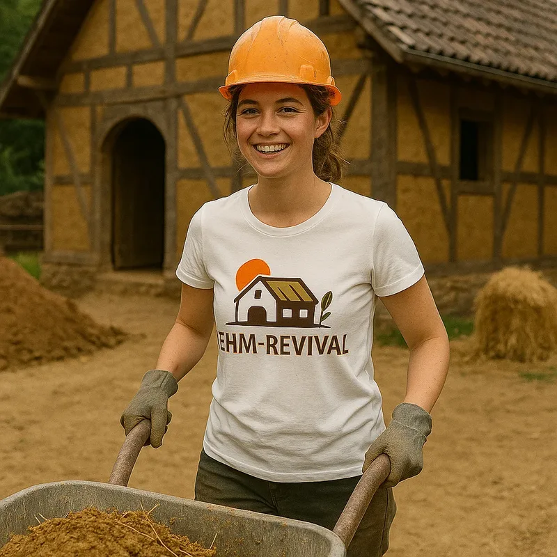 T-Shirt Lehm-Revival Biobaumwolle Damen, ökologischer Baustoff von Lehm-Revival