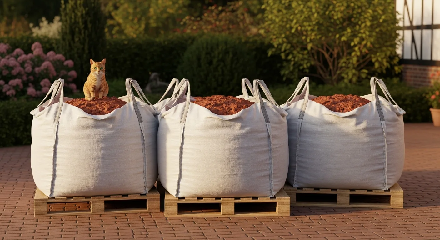 Lehm-Big-Bags auf Paletten im Hof von Lehm-Revival