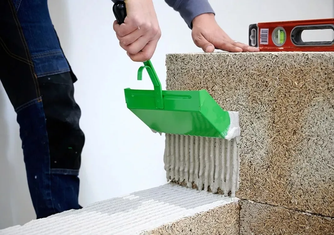 Lehm-Revival_IsoHemp_Klebekelle für Hanfsteine